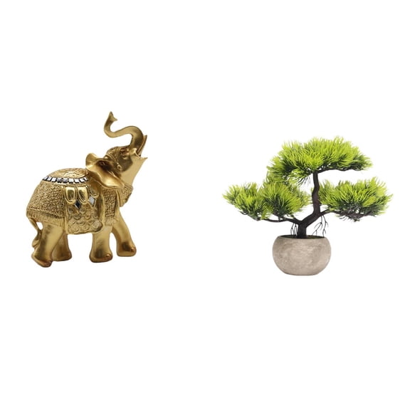 Bonsai Tree Elephant Statue Faux Plant Resin Material for Bedroom Living Room Shelf Desk Centerpiece