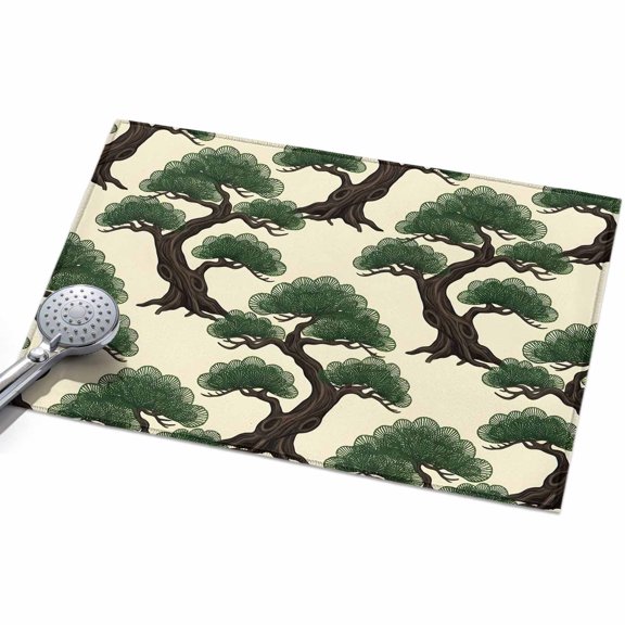 Bonsai Tree Entryway Rug 2x3ft Washable Non Slip Bathroom Rug Indoor Floor Front Door Mat Botanical Pine Evergreen Japanese Zen Cream Rectangle Area Rugs Carpet for Kitchen Office Dining Room Home