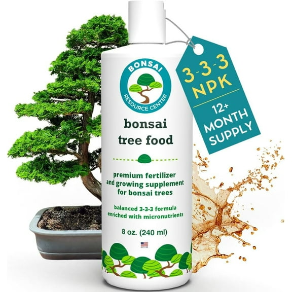 Bonsai Tree Food  Premium, Gentle Liquid Fertilizer for Healthy Growth, Strong Stems and Beautiful Blooms  3-3-3 Balanced NPK Concentrate  8 oz 240 ml