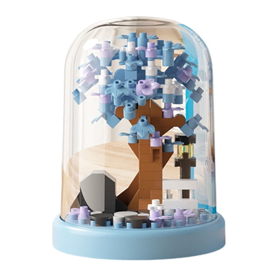 Bonsai Tree House Building Blocks Set, 182 Pcs Micro-Particle Flowers & Tree Building Toy with String Lights, Wooden Base & Dust Cover - Creative DIY Home Decor Gift