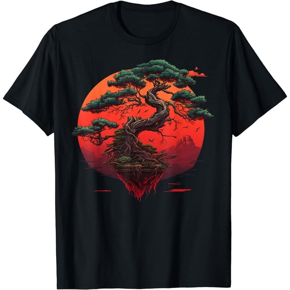 Bonsai Tree In Japanese Zen Buddhist Enso Circle T-Shirt - Walmart.com