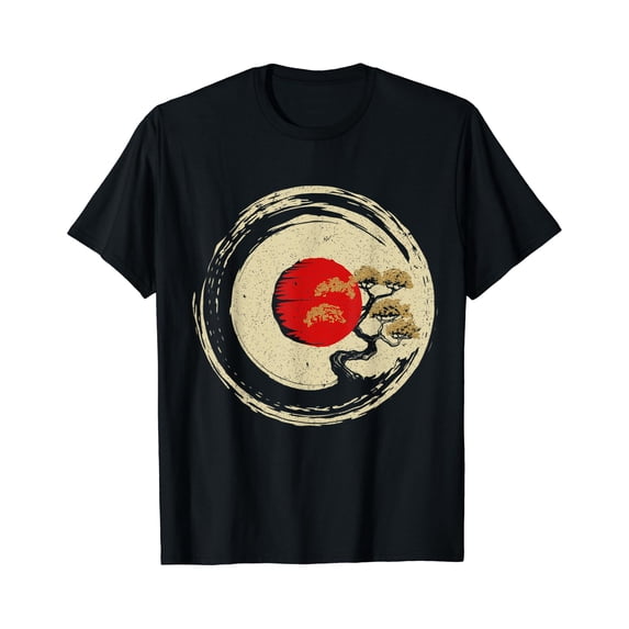 Bonsai Tree In Japanese Zen Buddhist Enso Circle T-Shirt - Walmart.com