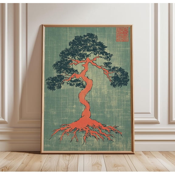 Bonsai Tree Japanese Style Minimal Nature Zen Red Tree Decoration Unframed Paper Print