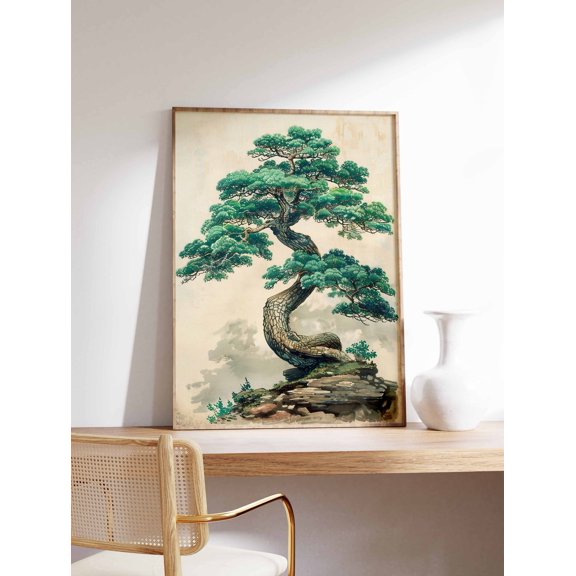 Bonsai Tree Japanese Traditional Floral Oriental Nature Home Wall Art, Unframed Paper Poster 8x10in