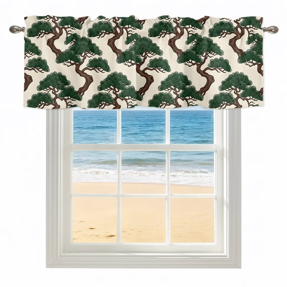 Bonsai Tree Kitchen Valances for Windows 42x12 Inch Kitchen Curtains Valances Rod Pocket Botanical Pine Japanese Zen Evergreen Eastern Bathroom Window Valances for Window Treatment Decor