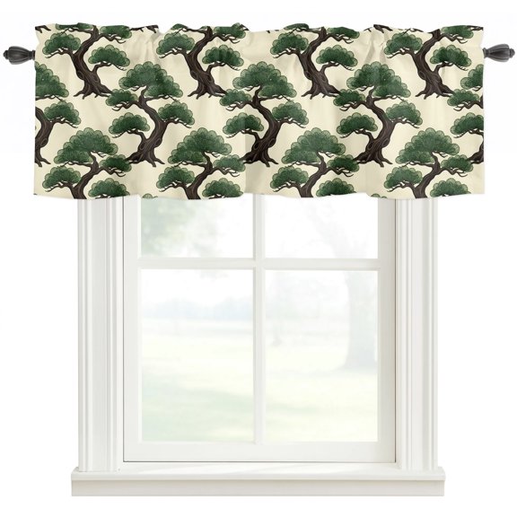 Bonsai Tree Kitchen Valances for Windows, Botanical Pine Evergreen Japanese Zen Cream Bathroom Window Valances 42x12 Inch Rod Pocket Window Treatments Valance Curtains for Living Room Bedroom Decor