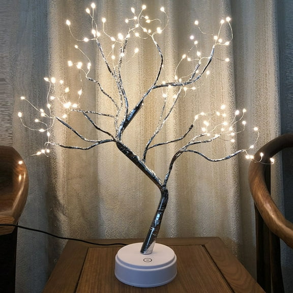 Bonsai Tree Light 108 LEDs Flexible Bendable Silver Copper Wire Table Tree Lamp Twinkle Fairy Light USB Plug Battery Operated Night Light Desk Lamp for Home Decor,Warm White