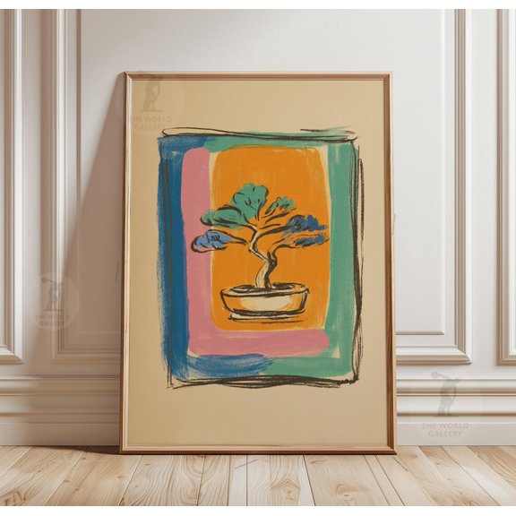 Bonsai Tree Poster Abstract Botanical Color Block Illustration Art, Unframed Poster