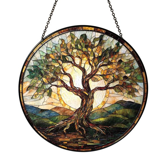 Bonsai Tree Stained Glass Window Art Weeping Willow Style Decorative Glass Panel for Home Interior Decor