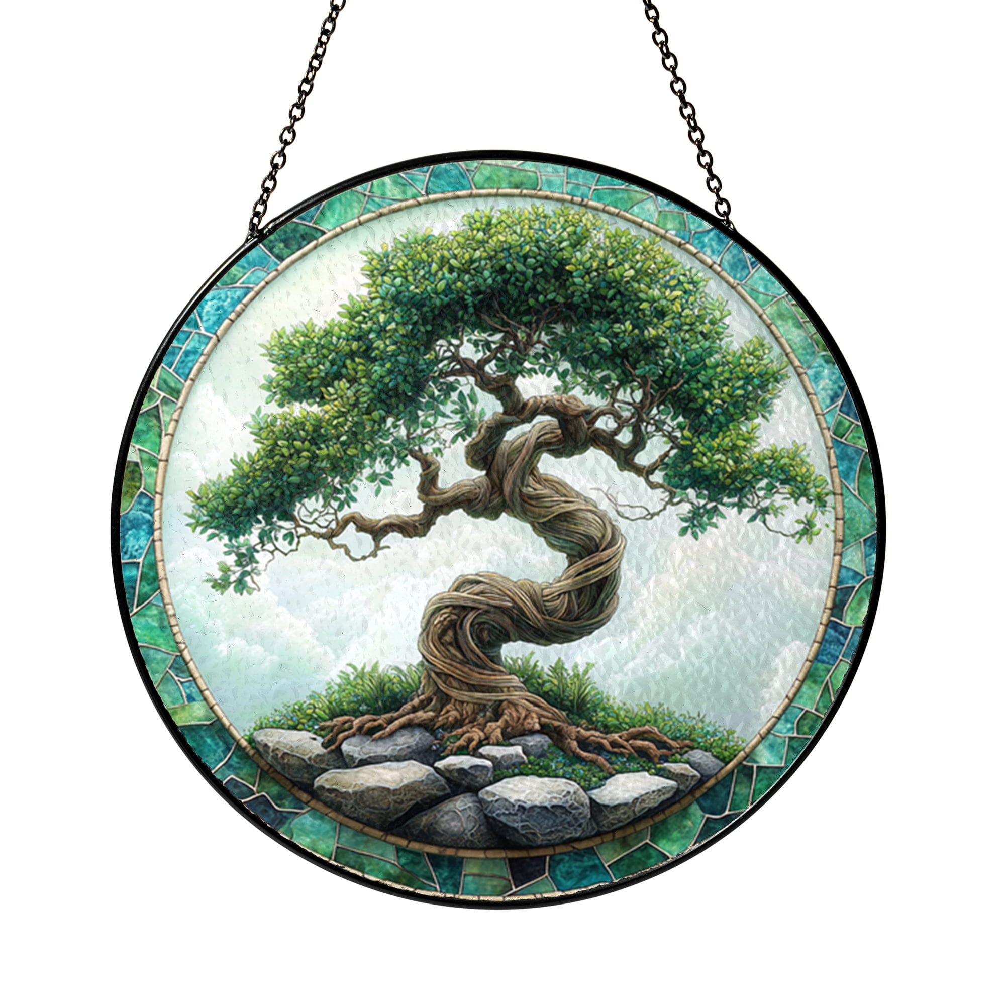Bonsai Tree Stained Glass Window Hanging – Japanese Style Ornament ...