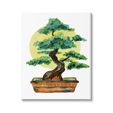 Bonsai Tree Sun Shape Botanical & Floral Graphic Art Gallery Wrapped Canvas Print Wall Art