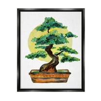 Bonsai Tree Sun Shape Botanical & Floral Graphic Art Jet Black Framed Art Print Wall Art