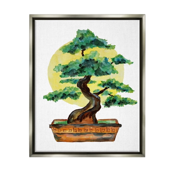 Bonsai Tree Sun Shape Botanical & Floral Graphic Art Luster Gray Framed Art Print Wall Art