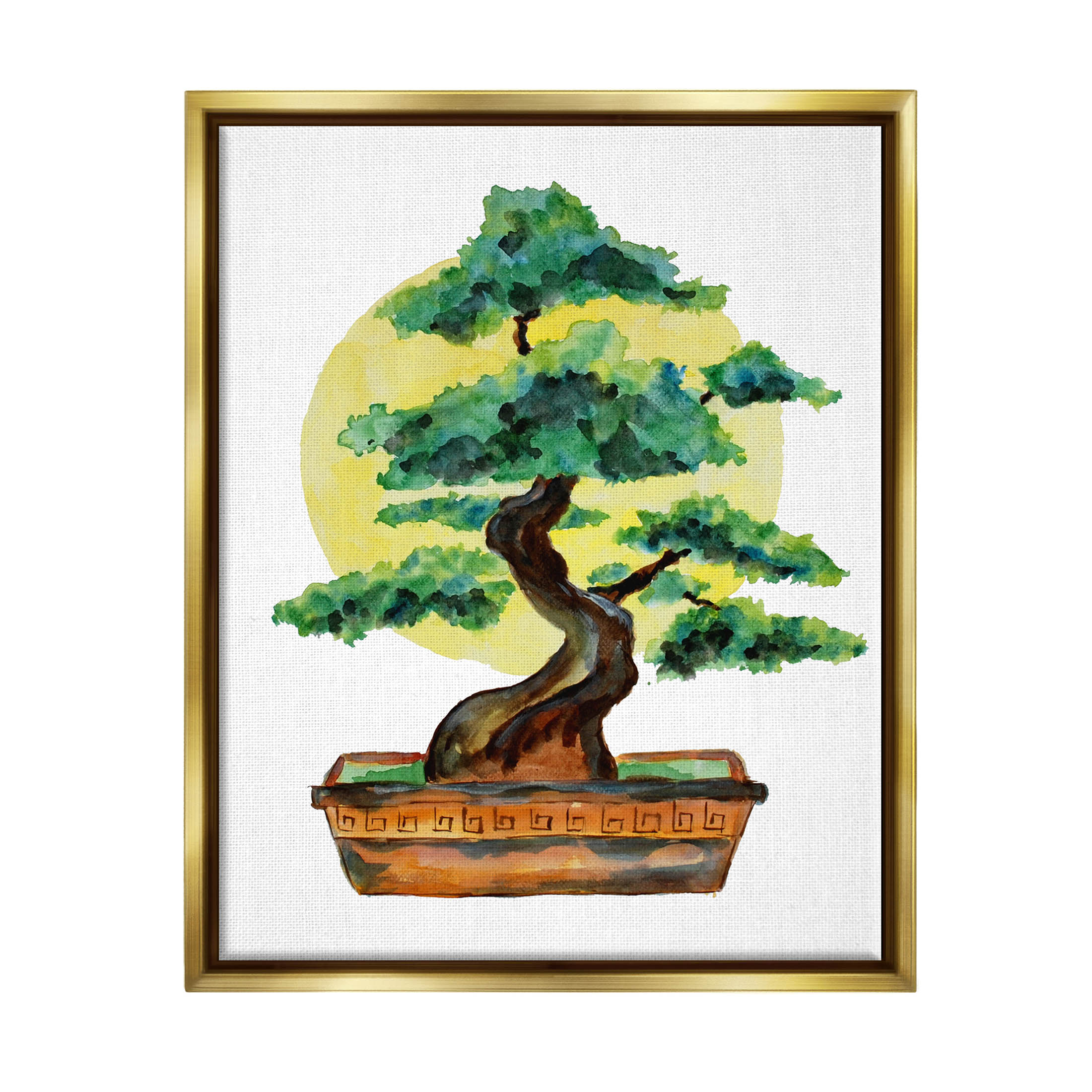 Bonsai Tree Sun Shape Botanical & Floral Graphic Art Metallic Gold Framed Art Print Wall Art