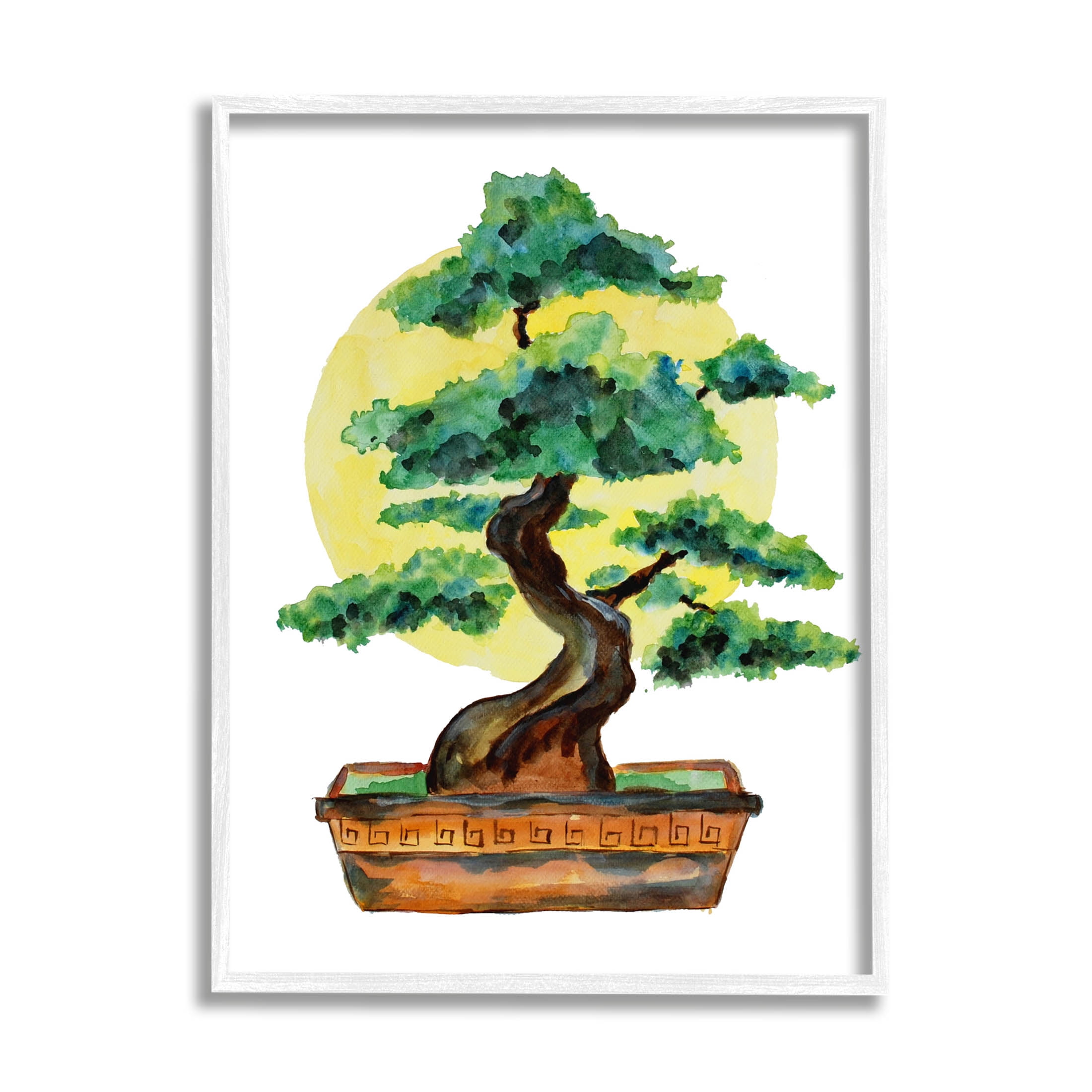 Bonsai Tree Sun Shape Botanical & Floral Graphic Art White Framed Art