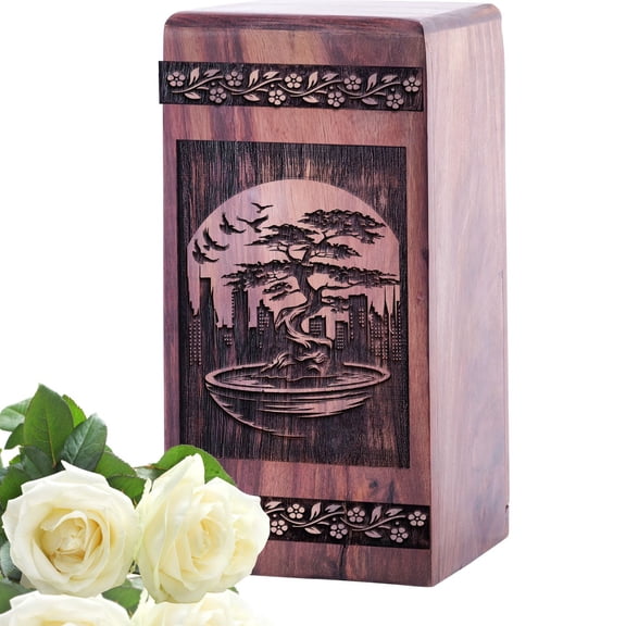 Bonsai Tree Urn - Small Urns For Human Ashes Keepsake - Urn For Ashes For Women - Decorative Urns For Human Ashes - Wooden Urns For Ashes Adult Male - Funeral Cremation Urns - Burial Urns - 5 Inch