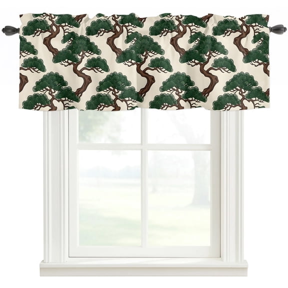 Bonsai Tree Valances for Windows Farmhouse Kitchen Curtains Valances Rod Pocket Valance Curtains for Windows Botanical Pine Japanese Zen Evergreen Eastern Window Valances for Bathroom Bedroom 60"x18"