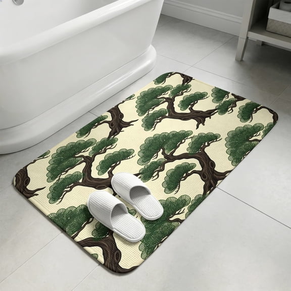 Bonsai Tree Washable Area Rugs for Living Room Bedroom, Large Non Slip Indoor Floor Carpet Absorbent Low Pile Botanical Pine Evergreen Japanese Zen Cream Door Mat Rugs for Bathroom Entryway 47.2"x63"