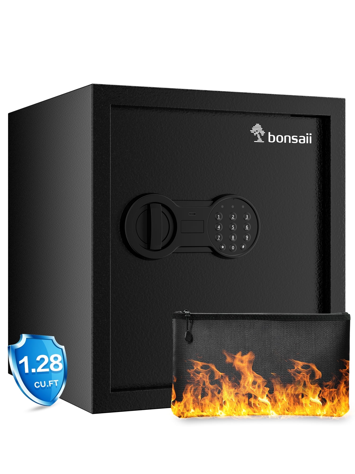 Bonsaii 1.28 Cubic Feet Safe Box with Fireproof Bag, Security Safe Box with Electronic Digital Keypad for Home Office Hotel