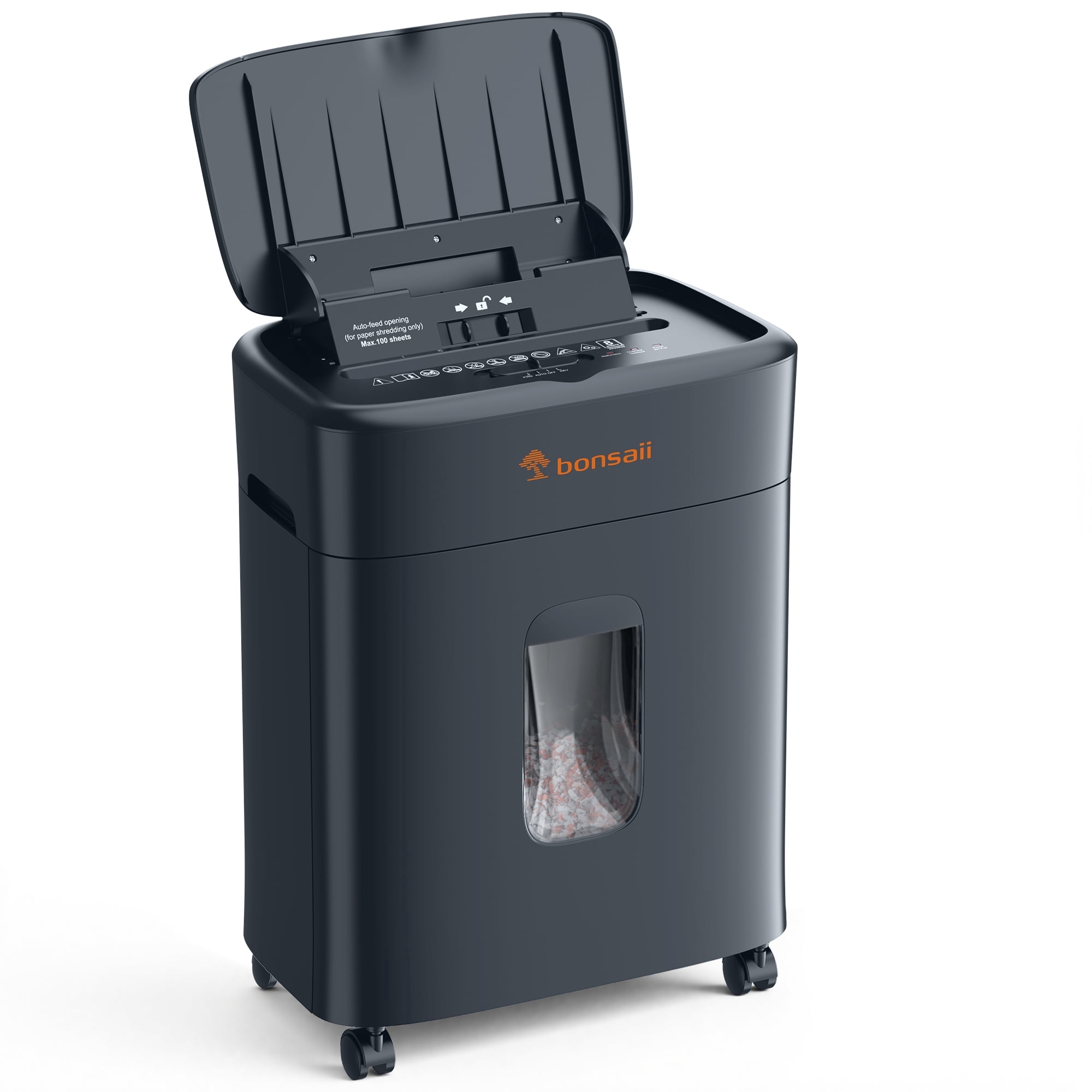 Bonsaii 100-Sheet Auto Feed Micro-Cut Paper Shredder, P-4 High Security Heavy Duty Shredder with 4.2-Gallon Pull-Out Bin,Black