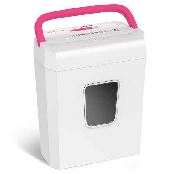 Bonsaii 6-Sheet Cross Cut Paper Shredder with Pink Handle, Compact for Home and Office Use, White