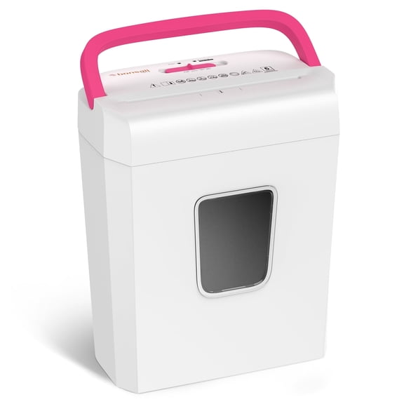 Bonsaii 6-Sheet Cross Cut Paper Shredder with Pink Handle, Compact for Home and Office Use, C277B White