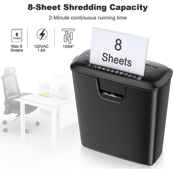 Bonsaii 8 Sheet Strip Cut S120-C Paper Shredder for Home Office Use & 24 Pack Lubricant Sheets