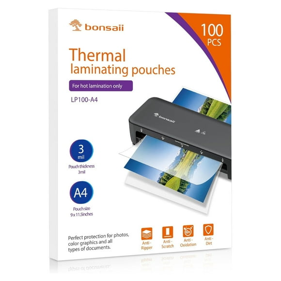 Bonsaii A4 Thermal Laminating Pouches 9" x 11.5", 3 Mil Thick, 100 Pack