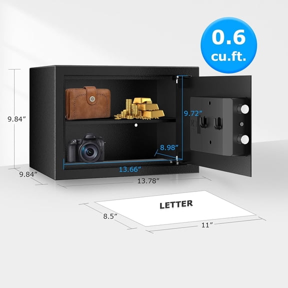 Bonsaii Safe, 0.6 Cubic Feet Safe Box with Electronic Keypad, Removable Shelf, for Valuables Jewelry and Documents in Home, Hotel, or Business, 9.84" x 13.78" x 9.84" Inches, SF002