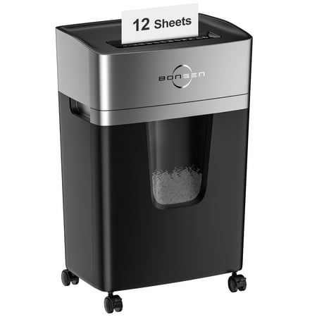 Bonsen 12-Sheet Micro Cut Paper Shredder P-4 High Security Level with 5.2 Gallons Bin