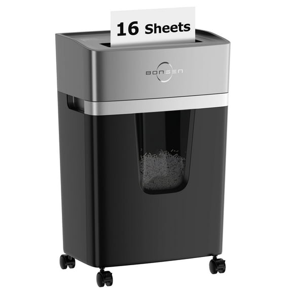 BONSEN 16-Sheet Cross Cut Paper Shredder Home Office Heavy Duty Shredders with 5.3 Gal Pullout Bin