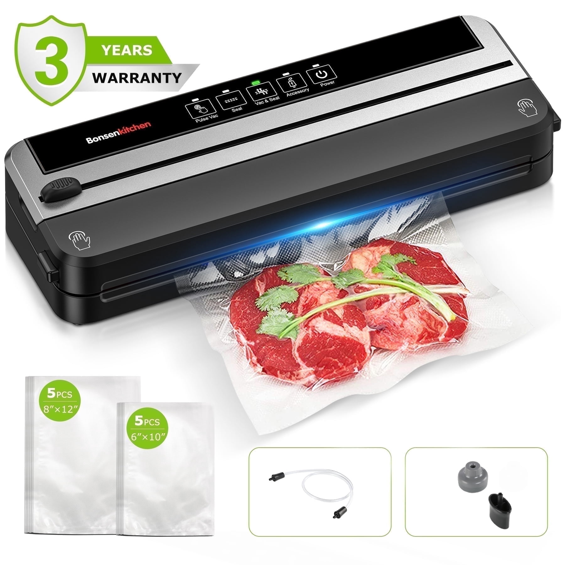 Bonsenkitchen Food Vacuum Sealer Machine, Built-In Cutter foodsaver with 9 Vacuum Bags - Walmart.com
