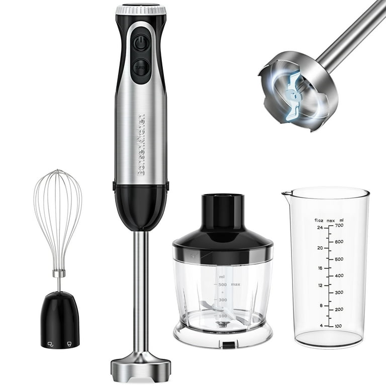 Bonsenkitchen Immersion Handheld Blender, Stainless Steel Hand Stick Blender, 20-speed 4-in-1 Hand Blender Hb3203, White