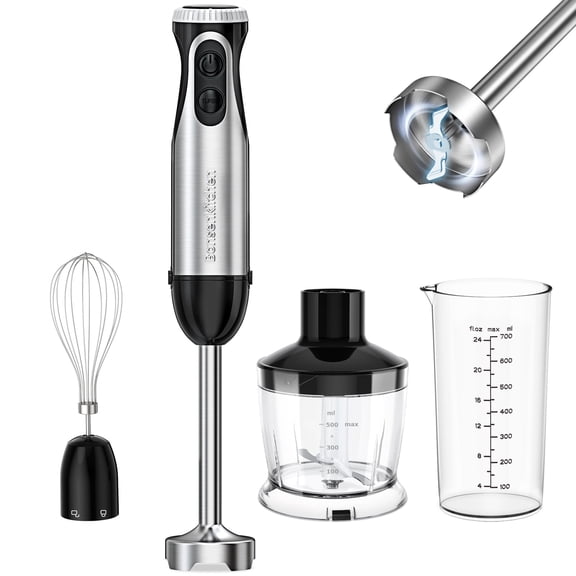 Bonsenkitchen Immersion Hand Blender, Stainless Steel, 20-Speed, Handheld Mixer for Soup, Smoothies, Purees, Emulsifies