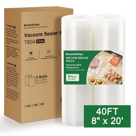 Bonsenkitchen Vacuum Seal Bags for Food 8'' x 20' x 2 Packs, foodsaver rolls