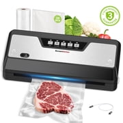 Bonsenkitchen Vacuum Sealer Machine, 4-in-1 with Built-in Cutter & Starter Bags, 135W for Food Storage Black-Stainless Steel