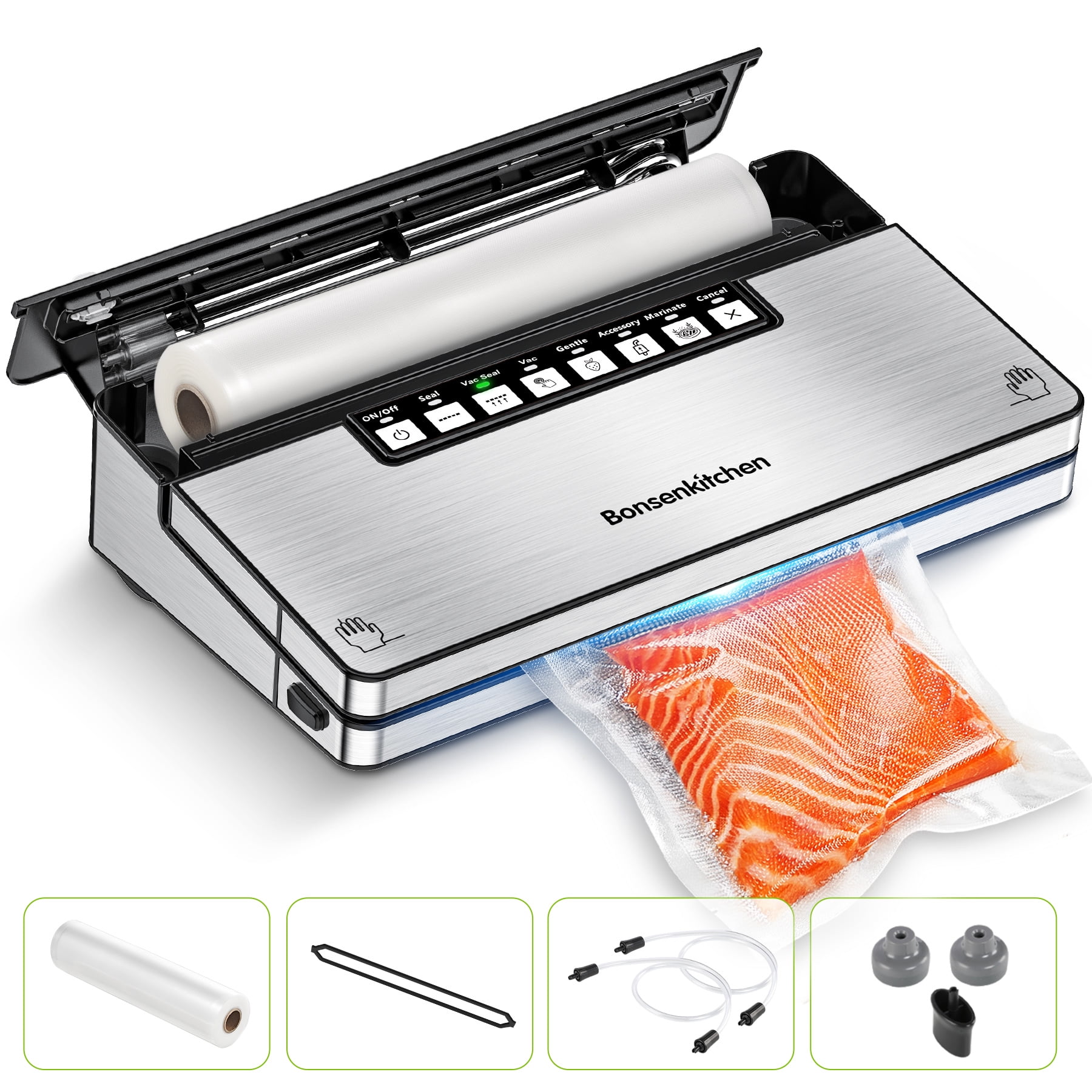 Bonsenkitchen 8in1 Stainless Steel Vacuum Sealer Machine with Air