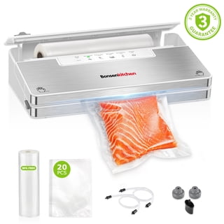 Bonsenkitchen Vacuum Sealer, Stainless Steel Food Sealer with Built-in Cutter and Bag Storage, include 1 Roll Bag & Vacuum Bags