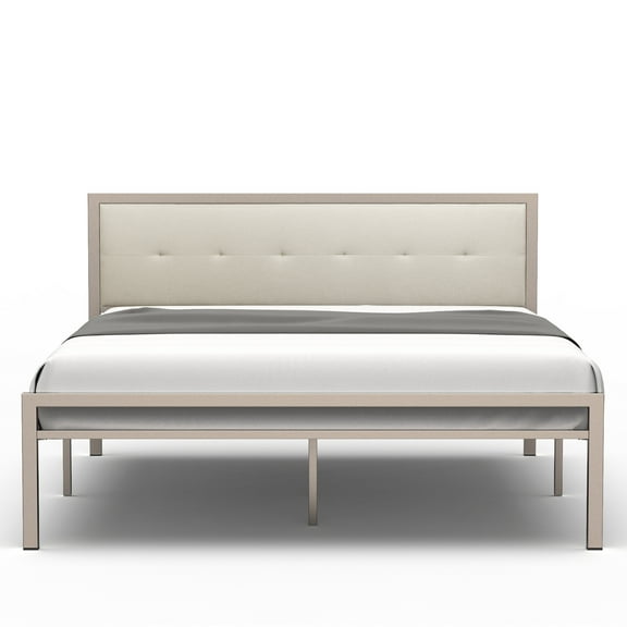 Bonsoir KING Size Bed Frame Steady Steel Platform with Fabric Headboard/Footboard (Champagne Color Frame)
