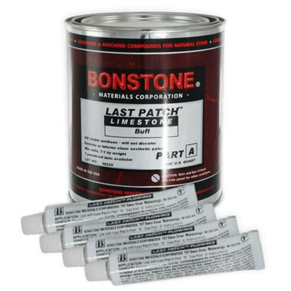 Bonstone Last Patch Limestone Repair Texas Cream Quart Size with 4 Tubes, Repair Chips, Spalls, Broken Corners Glue Epoxy Adhesive