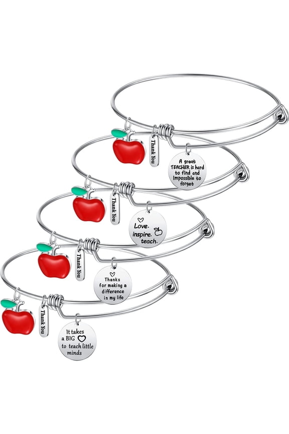 Bonuci 4 Pcs Teacher Appreciation Gifts Teacher Bracelets for Women Thank You Bangles Bulk Thank You Gifts for Graduation End of Year