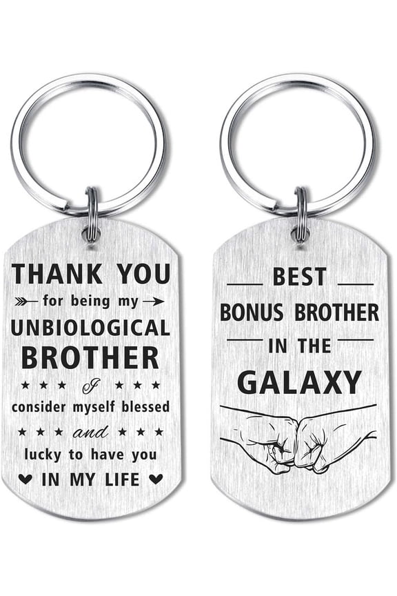 Bonus Brother Gifts- Step Brother Birthday Graduation Present Stepbrother Christmas Keychain, You for Being My Unbiological Sibling, Stepbrother Wedding Gift from Sister