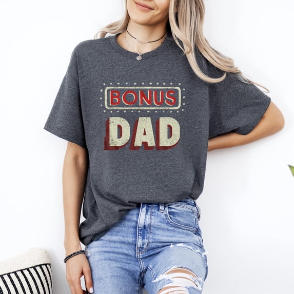 Bonus Dad Bonus Mom Fun Family Step Parent Love Humor T-Shirt Design, for men & women, up to size 5XL
