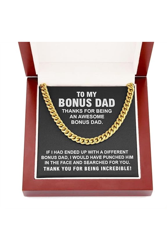 To My Bonus Dad Cuban Chain Form Step Daughter And Son, Gift For Stepfather's Birthday, Father’s Day Necklace Jewelry For Bonus Dad From Bonus Daughter, Necklace For Step Dad with LED Box