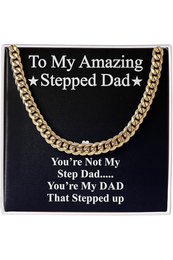 Bonus Dad Father's Day Gift Chain Necklace Meaningful Message for Step Dad from Stepdaughter or Stepson Gift for Step Father Gift with Messege Card