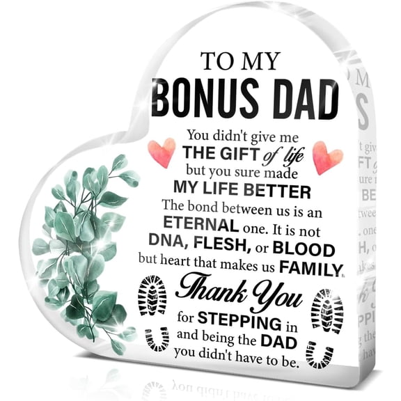 Bonus Dad Gifts From Daughter Son, Stepdad Gifts, Bonus Dad Clear Acrylic Sign Keepsake Stepfather Gifts for Birthday Christmas Father's Day 4x4 Inch