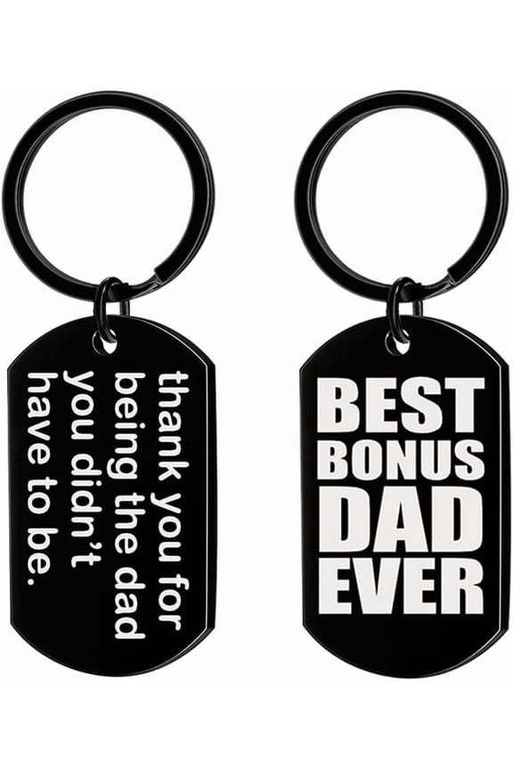 Bonus Dad Gifts Keychain from Daughter Son Step Dad Fathers Day Birthday Gift for Stepdad Stepfather Double-Sided Key Ring Thank You for Being The Dad You Didnt Have To Be Key Chain