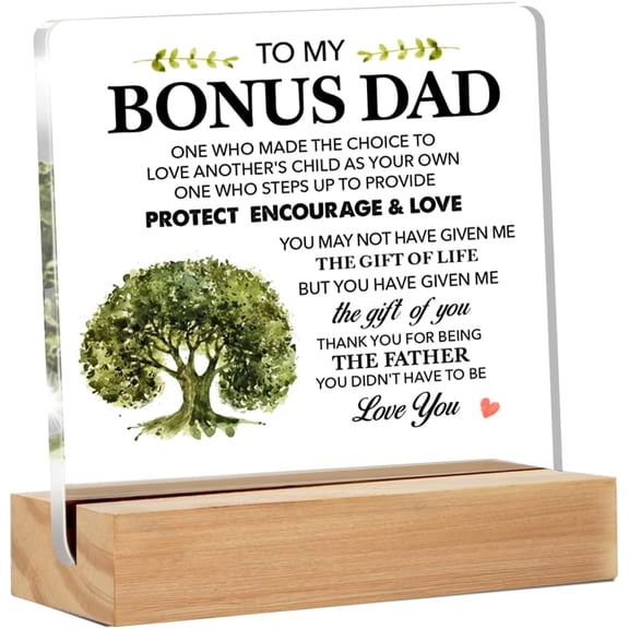 Bonus Dad Gifts, Thank You Gifts for Bonus Dad Step Dad Stepfather, Bonus Dad Appreciation Gift Clear Acrylic Desk Sign for Home, 4x4 Inch