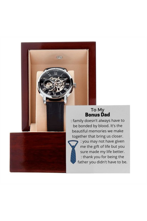 Bonus Dad Openwork Watch - Men's Openwork Watch - Mahogany Gift Box