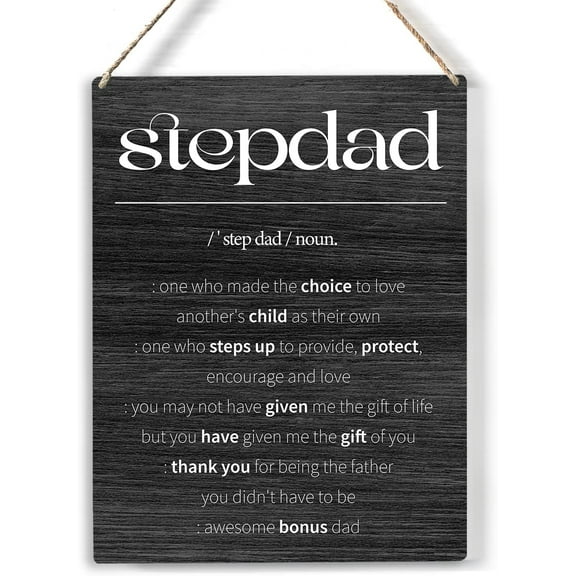 Bonus Dad Wood Sign Stepdad Definition Wooden Signs Rustic Hanging Plaque Home Wall Art 8x10, Perfect Stepfather Sign Wall Decor for Home Bedroom